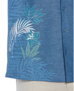 Linen Blend Tropical Leaf Print Shirt
