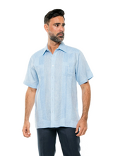 Load image into Gallery viewer, Men's Yarn Dye 100% Linen Guayabera Shirt Short Sleeve 2 Pocket Design