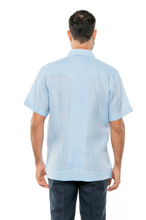Load image into Gallery viewer, Men's Yarn Dye 100% Linen Guayabera Shirt Short Sleeve 2 Pocket Design