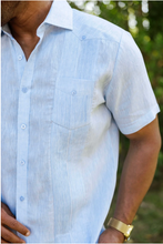 Load image into Gallery viewer, Men's Yarn Dye 100% Linen Guayabera Shirt Short Sleeve 2 Pocket Design