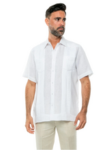 Load image into Gallery viewer, Men's Yarn Dye 100% Linen Guayabera Shirt Short Sleeve 2 Pocket Design