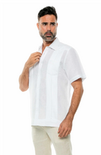 Load image into Gallery viewer, Men's Yarn Dye 100% Linen Guayabera Shirt Short Sleeve 2 Pocket Design