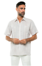 Load image into Gallery viewer, Men's Yarn Dye 100% Linen Guayabera Shirt Short Sleeve 2 Pocket Design