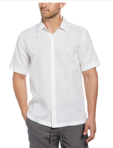 Linen Blend Geo Embroidered Panel Shirt