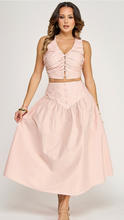 Load image into Gallery viewer, Sleeveless Ruched Crop Top with Buttoned Midi Skirt Set
