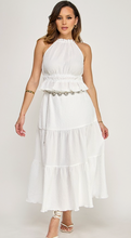 Load image into Gallery viewer, Plisse Knit Halter Top and Skirt Set with Seashell Metal Belt
