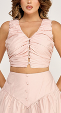 Load image into Gallery viewer, Sleeveless Ruched Crop Top with Buttoned Midi Skirt Set
