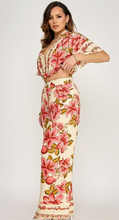 Load image into Gallery viewer, Scarf Print Flutter Sleeve Knot Front Top with Pants Set
