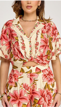 Load image into Gallery viewer, Scarf Print Flutter Sleeve Knot Front Top with Pants Set
