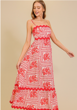 Load image into Gallery viewer, Scallop Trim Printed Maxi Dress
