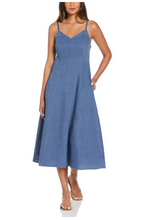 Load image into Gallery viewer, CROSS-DYED LINEN THIN STRAP MIDI DRESS
