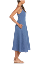 Load image into Gallery viewer, CROSS-DYED LINEN THIN STRAP MIDI DRESS
